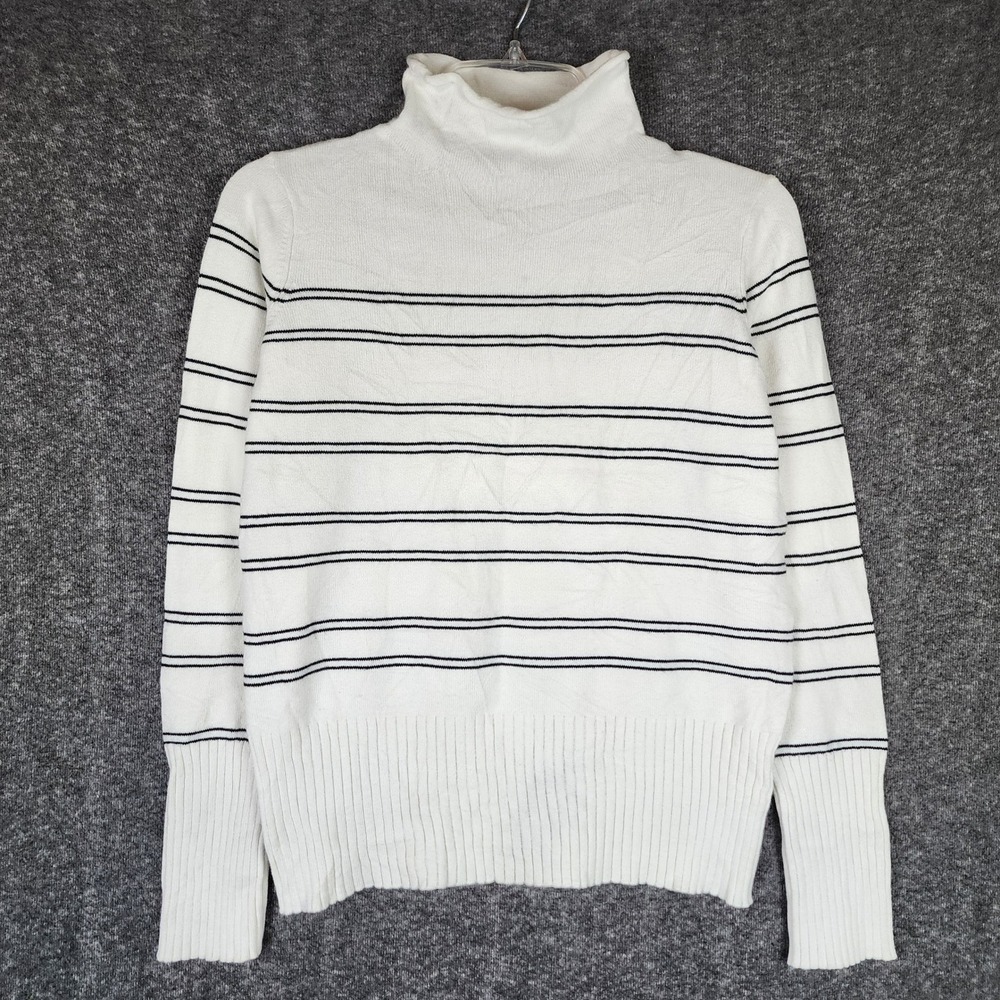 French Connection Sweater Womens M Turtleneck White Striped Knit EUC